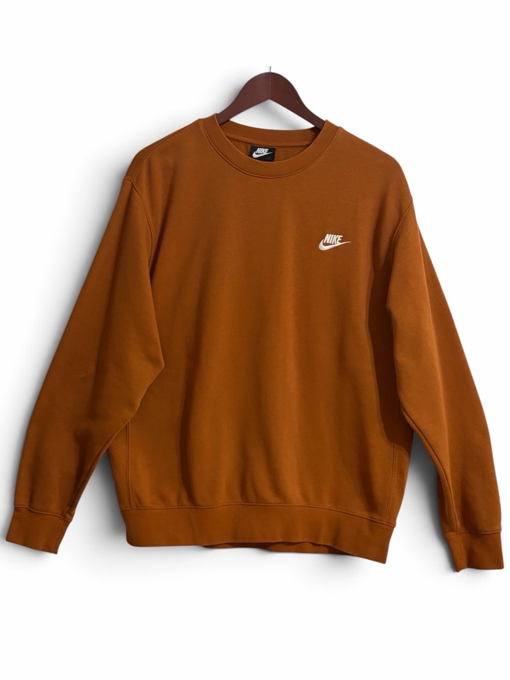 Nike Men’s Crewneck Sweatshirt - Rust Burnt Orange with White Swoosh Sz L